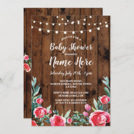 ベビーシャワーのパーティーの赤いバラの花の木製の招待 招待状