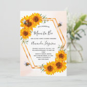 ベビーシャワーのビー サンフラワーズ ホワイト ローズゴールド 招待状 (スタンド正面)