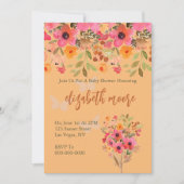 ベビーシャワーのピンクと桃の花園で咲く花 招待状 (正面)