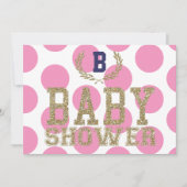 ベビーシャワーのピンクによってインスパイア招待状の金ゴールドのグリッター 招待状 (正面)