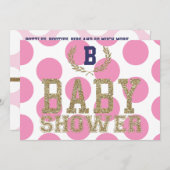 ベビーシャワーのピンクによってインスパイア招待状の金ゴールドのグリッター 招待状 (正面/裏面)