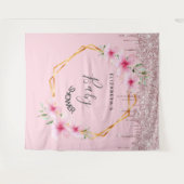 ベビーシャワーのピンクのグリッター花の女の子幾何学 タペストリー (正面(横))