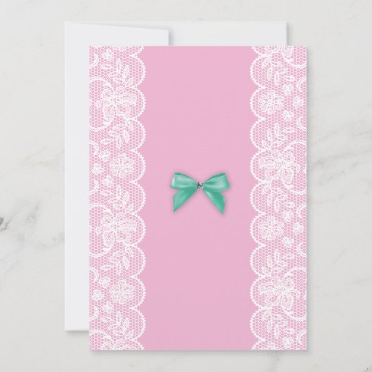 ベビーシャワーのピンクのレースのグリッターの弓女の子のお母さんの招待 招待状 (裏面)