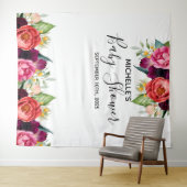 ベビーシャワーのピンクの花の白い写真の背景 タペストリー (インサイチュ(横))