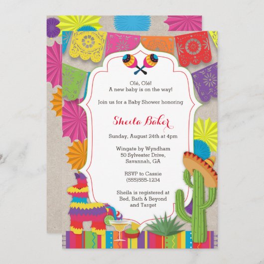 ベビーシャワーのフェスタ! メキシコテーマのシャワーの招待 招待状 (正面/裏面)