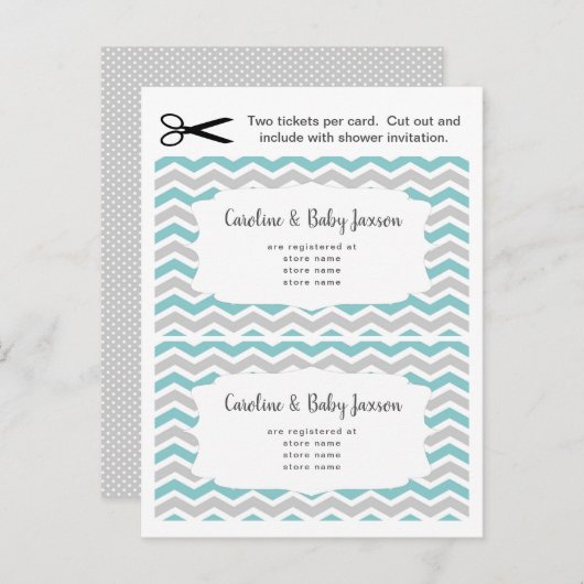 ベビーシャワーのレジストリー用カード(ターコイズブルー・ニュートラル) インビテーションポストカード (正面/裏面)