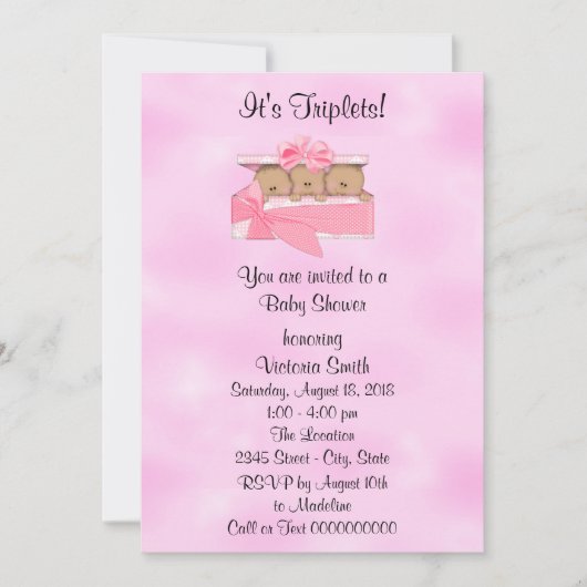 ベビーシャワーの三重項の民族の女の赤ちゃん 招待状 (正面)