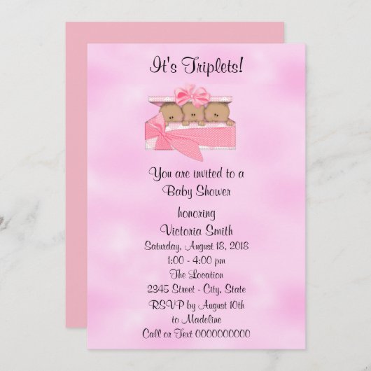 ベビーシャワーの三重項の民族の女の赤ちゃん 招待状 (正面/裏面)