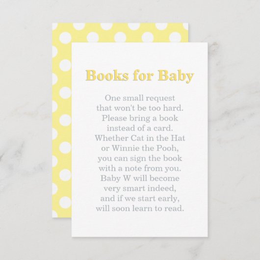 ベビーシャワーの依頼書（黄と灰色） エンクロージャーカード (正面/裏面)