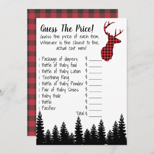 ベビーシャワーの値段を推測する 招待状 (正面/裏面)