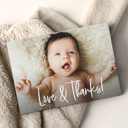 ベビーシャワーの写真 Love and Thanks 手書き体デザイン サンキューカード