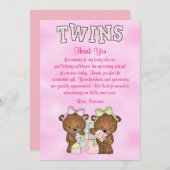 ベビーシャワーの双生児の女の子のテディー・ベア 招待状 (正面/裏面)