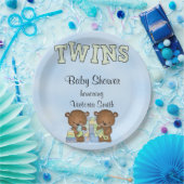 ベビーシャワーの双生児の男の子のテディー・ベア ペーパープレート (パーティー)