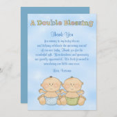 ベビーシャワーの双生児の男の子 サンキューカード (正面/裏面)