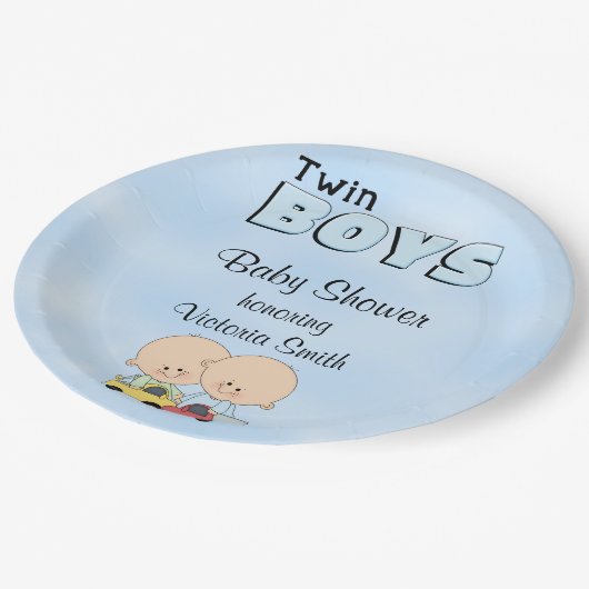 ベビーシャワーの双生児の男の子 ペーパープレート (アングル)