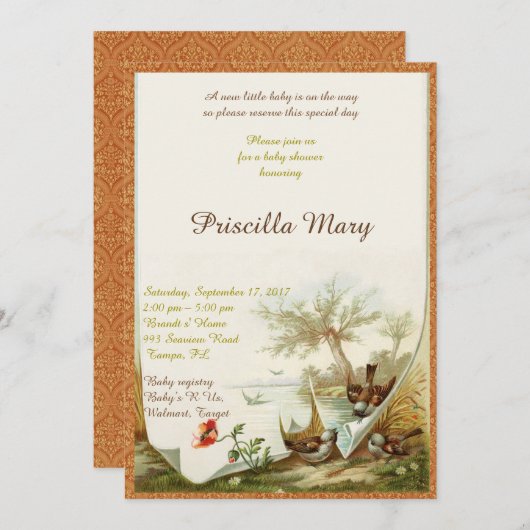 ベビーシャワーの名誉を与えること 招待状 (正面/裏面)