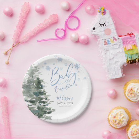 ベビーシャワーの外は冬林の青が寒い ペーパープレート (パーティー)