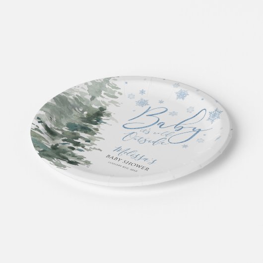 ベビーシャワーの外は冬林の青が寒い ペーパープレート (アングル)