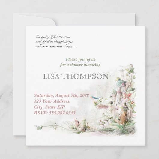 ベビーシャワーの女の子のおとぎ話の森林かわいいカード 招待状 (正面)