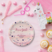ベビーシャワーの女の子のかわいいピンクの水彩画の月及び星 ペーパープレート (パーティー)
