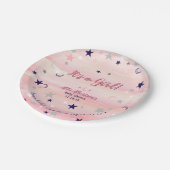 ベビーシャワーの女の子のかわいいピンクの水彩画の月及び星 ペーパープレート (アングル)