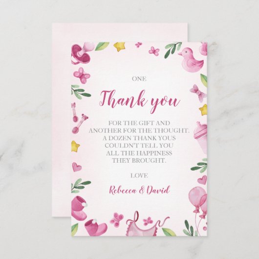ベビーシャワーの女の子のサンキューカード|のピンク|象 エンクロージャーカード (正面/裏面)