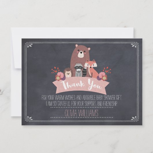ベビーシャワーの女の子の森林サンキューカード サンキューカード (正面)