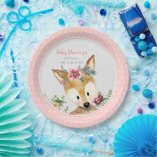 ベビーシャワーの女の子の森林動物のBohoのシカの花柄 ペーパープレート (パーティー)