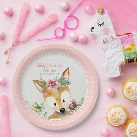 ベビーシャワーの女の子の森林動物のBohoのシカの花柄 ペーパープレート (パーティー)