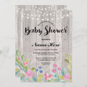 ベビーシャワーの女の子または男の子木製の花ライト招待 招待状 (正面/裏面)