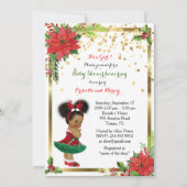 ベビーシャワーの女の子、クリスマス、白い及びgold_Ebony 招待状 (正面)