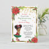 ベビーシャワーの女の子、クリスマス、白い及びgold_Ebony 招待状 (スタンド正面)