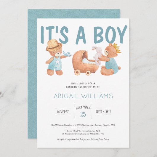 ベビーシャワーの子ども 招待状 (正面/裏面)