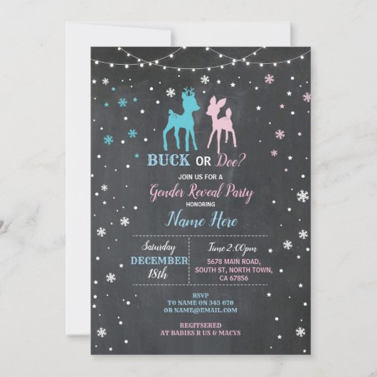 ベビーシャワーの性別がピンクの青いバックまたはドウ 招待状 (正面)