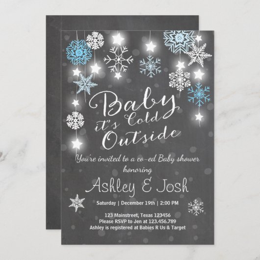 ベビーシャワーの招待のベビーそれは冷たい外の男の子です 招待状 (正面/裏面)