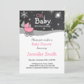 ベビーシャワーの招待の女の子の冬の冷たい外のピンク 招待状 (スタンド正面)