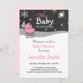 ベビーシャワーの招待の女の子の冬の冷たい外のピンク 招待状 (正面/裏面)