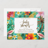 ベビーシャワーの招待の熱帯フラミンゴ インビテーションポストカード (正面/裏面)