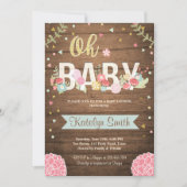 ベビーシャワーの招待の花の素朴な木製の庭 招待状 (正面)