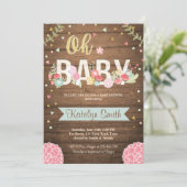 ベビーシャワーの招待の花の素朴な木製の庭 招待状 (スタンド正面)