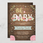 ベビーシャワーの招待の花の素朴な木製の庭 招待状 (正面/裏面)