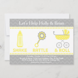 ベビーシャワーの招待の黄色-振動、ラッセル音及びロール 招待状