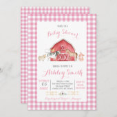 ベビーシャワーの招待客のピンクガール 招待状 (正面/裏面)
