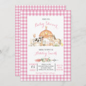 ベビーシャワーの招待客のピンクガール 招待状 (正面/裏面)