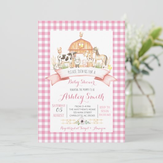 ベビーシャワーの招待客のピンクガール 招待状 (スタンド正面)