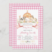 ベビーシャワーの招待客のピンクガール 招待状 (正面/裏面)