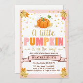 ベビーシャワーの招待少しカボチャピンクの女の子の秋 招待状 (正面/裏面)