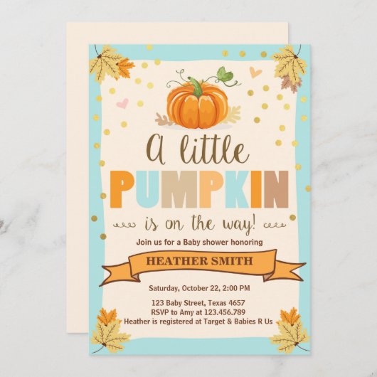 ベビーシャワーの招待少しカボチャ警官の秋 招待状 (正面/裏面)