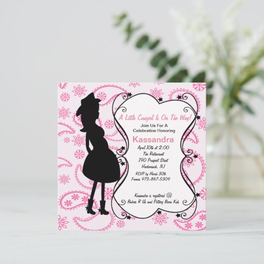 ベビーシャワーの招待状がある女性のカーボーイの妊娠したママ 招待状 (スタンド正面)