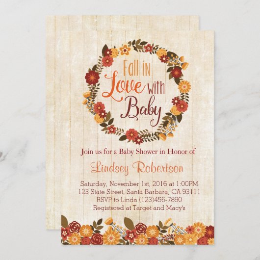 ベビーシャワーの招待状に恋して下さい 招待状 (正面/裏面)